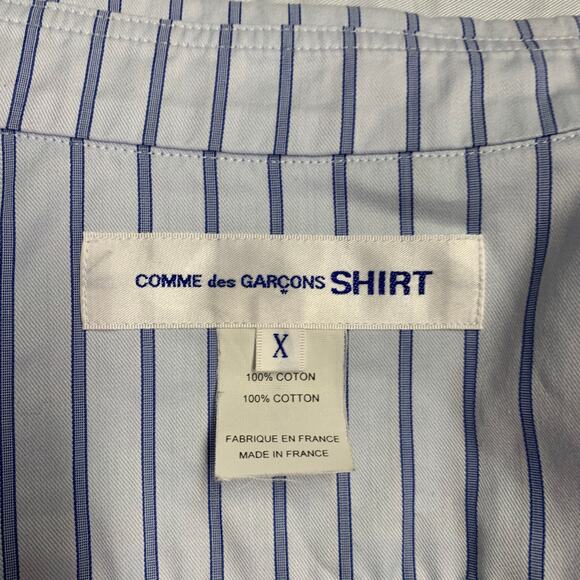 COMME des GARCONS SHIRT Size XL Light Blue Stripe Cotton Long Sleeve Shirt - Picture 4 of 5